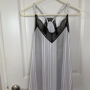 Elegant Black and White Striped Lace Chemise